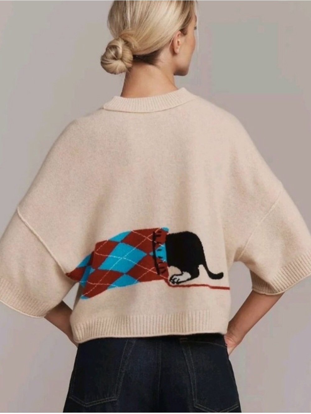 Anthropologie The Goldie Crew-Neck Cashmere Sweater Red Dachshund Medium - Picture 2 of 8